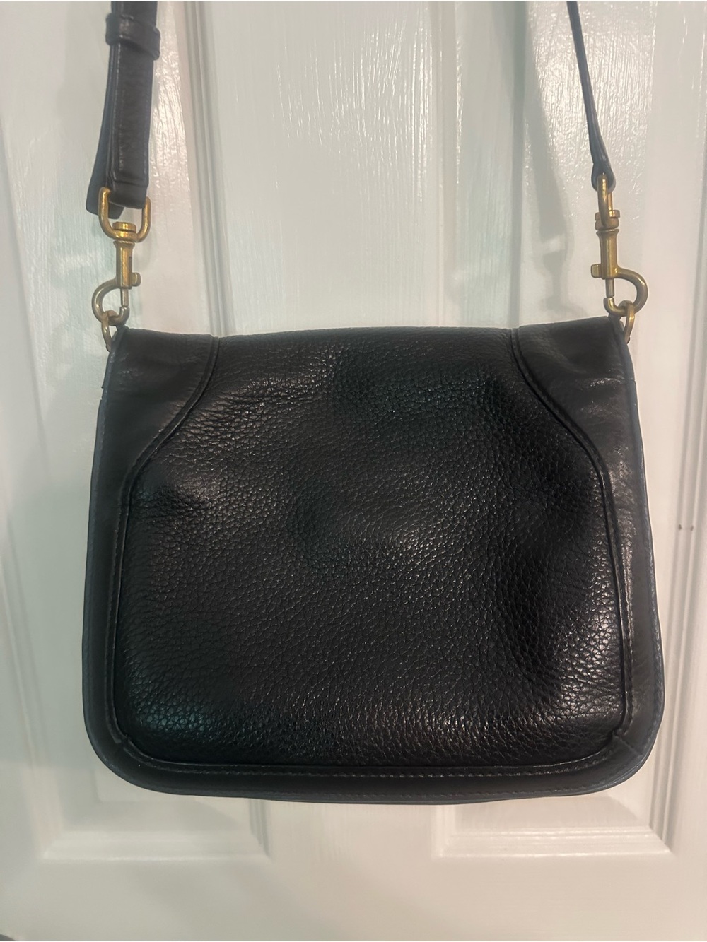 Tory Burch Black Pebbled Leather Crossbody Bag Gold Logo Adjustable Strap